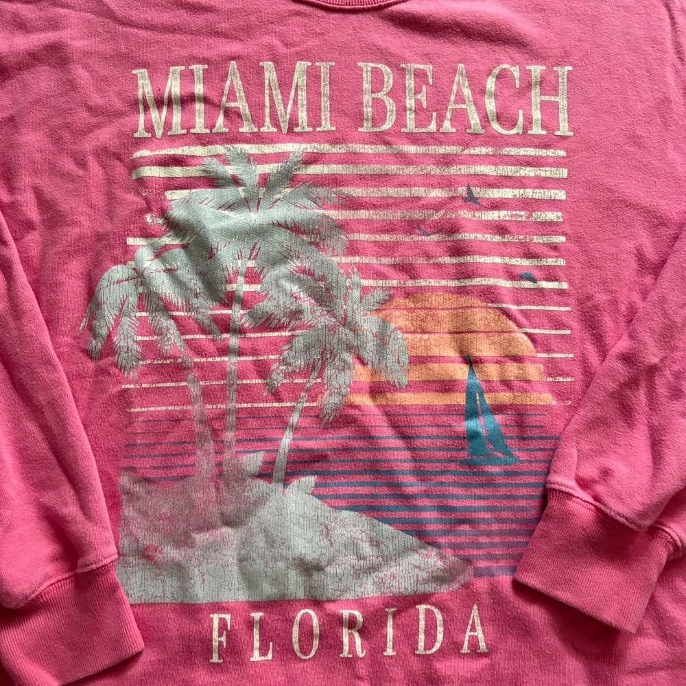 Hollister XL Neon Pink Miami Beach Florida‎ Sweatshirt Crewneck Retro Palm Tree - Picture 3 of 9
